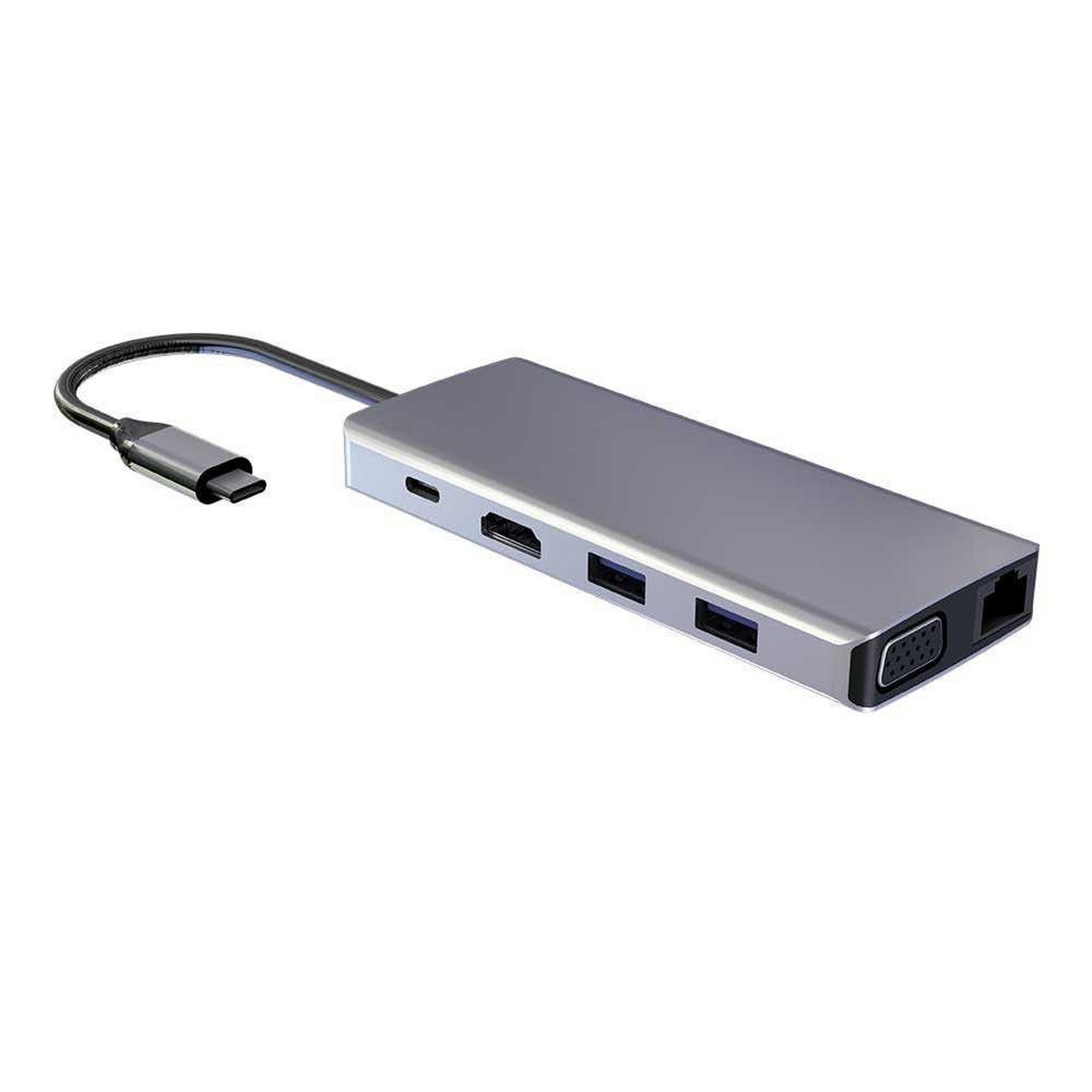 Powerology 11 in 1 USB-C Hub with VGA / Ethernet / HDMI - Grey