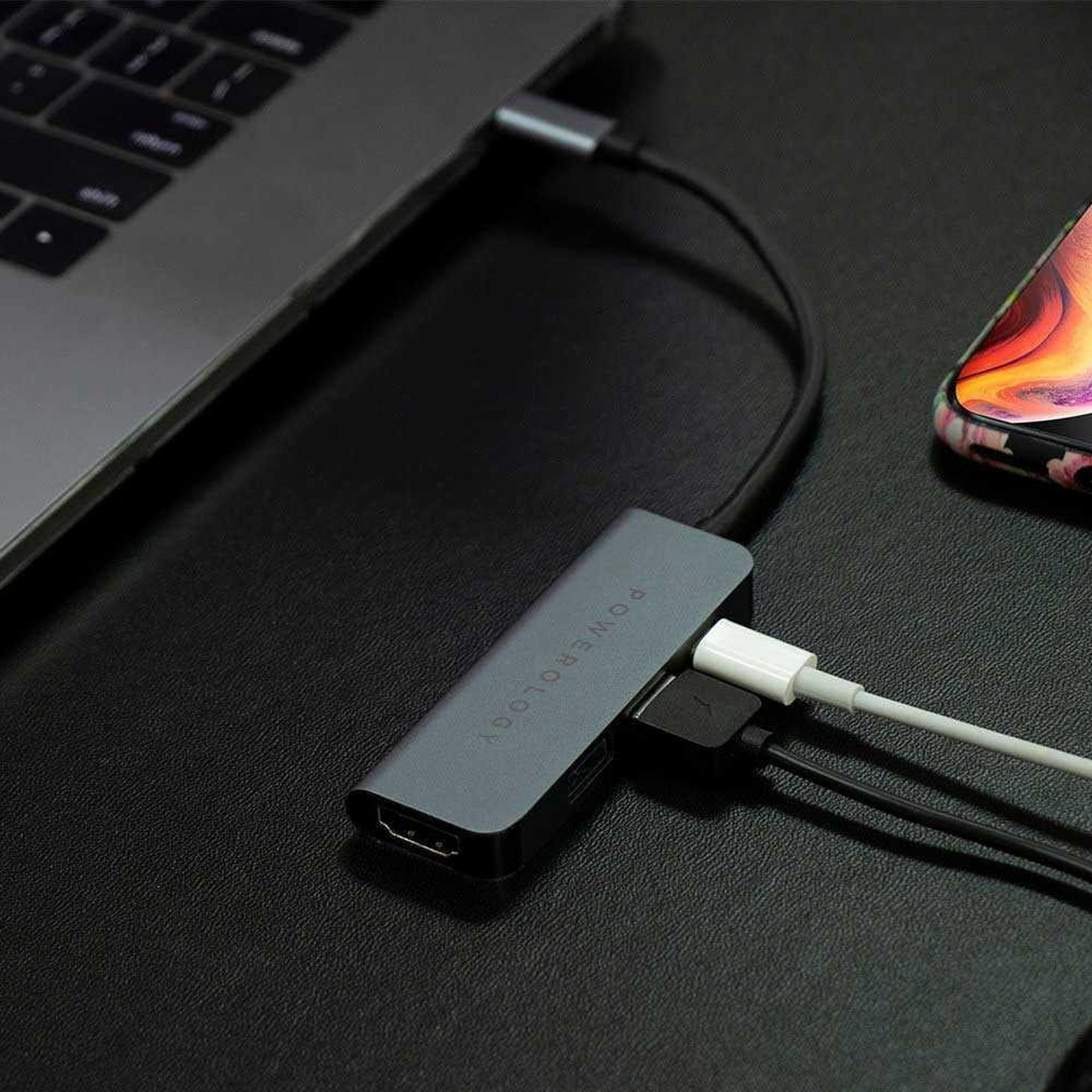 Powerology 4in1 USB-C Hub with HDMI / USB 3.0 - Grey