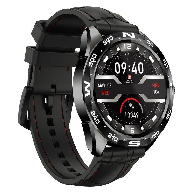 ساعة سويس ميليتاري دوم الذكية بسوار سيليكون - اسود