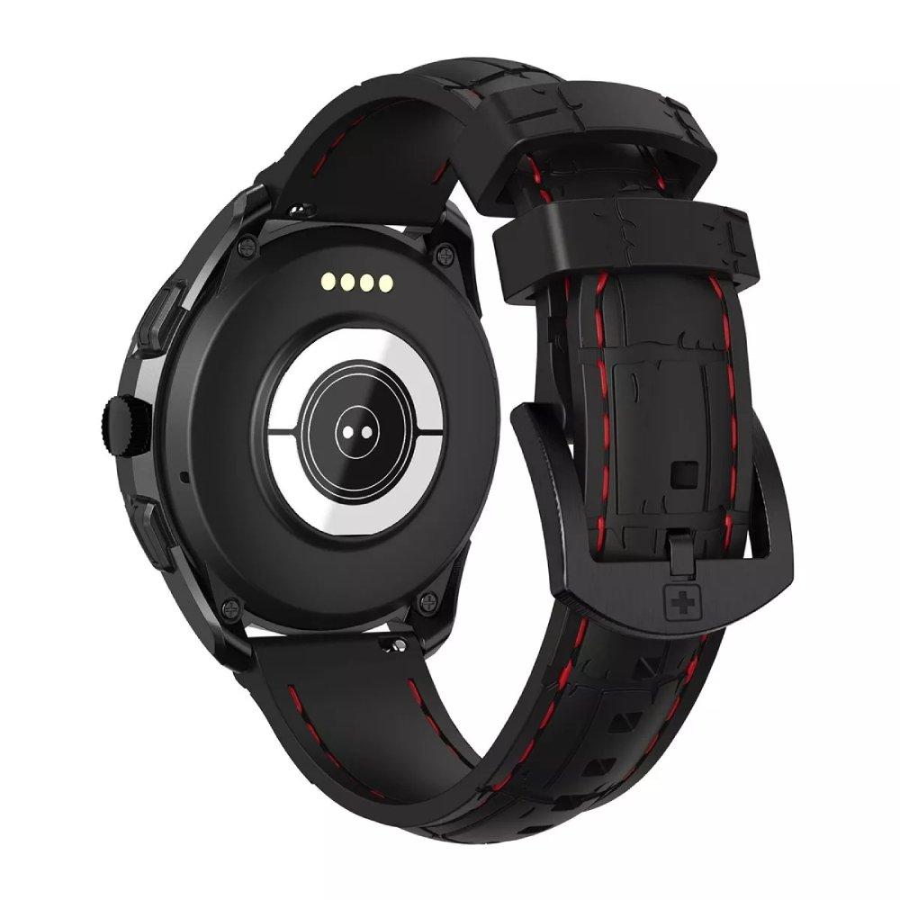 ساعة سويس ميليتاري دوم الذكية بسوار سيليكون - اسود