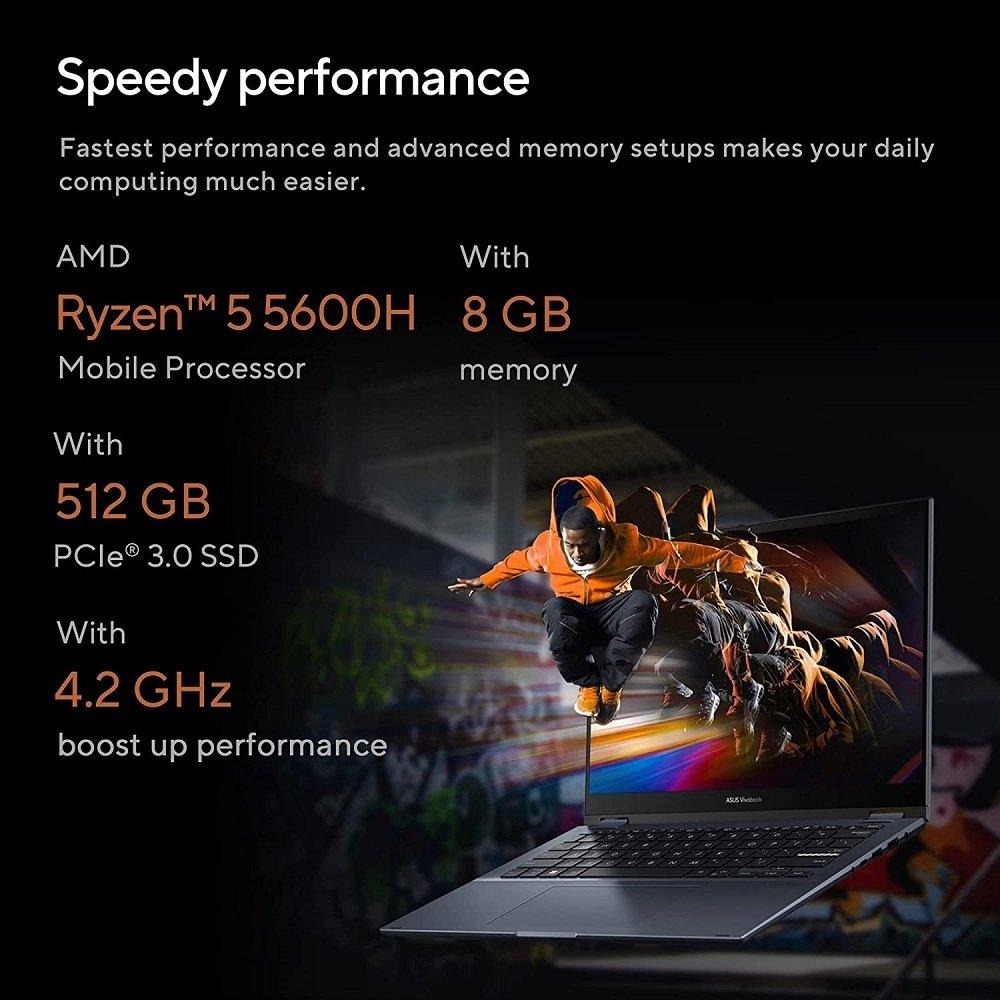 لاب توب اسوس فيفو بوك اس 14 فليب - رايزن 5 3.3 جيجا هرتز - 8 جيجا بايت رام - 512 جيجا بايت - شاشة 14 بوصة تعمل باللمس - ويندوز 11 هوم - فضي