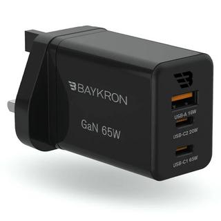 Buy Baykron premium gan ultra fast wall charger, 65w, 3 ports, uk plug, ba-wc-004 - black in Saudi Arabia