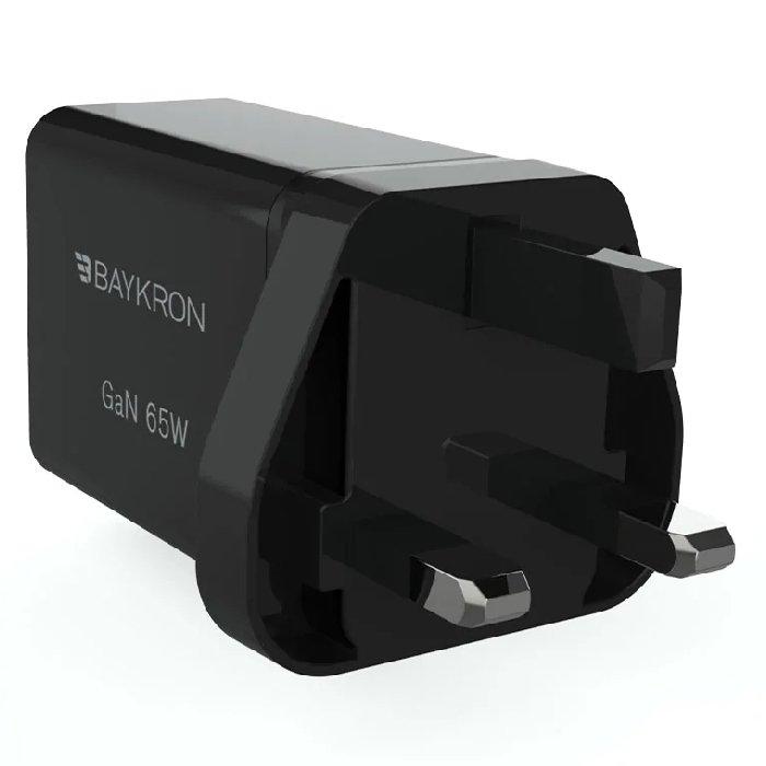 شاحن جداري جان فائق السرعة من بايكرون، 65 واط، 3 منافذ، قابس اوروبي، BA-WC-004 - أسود