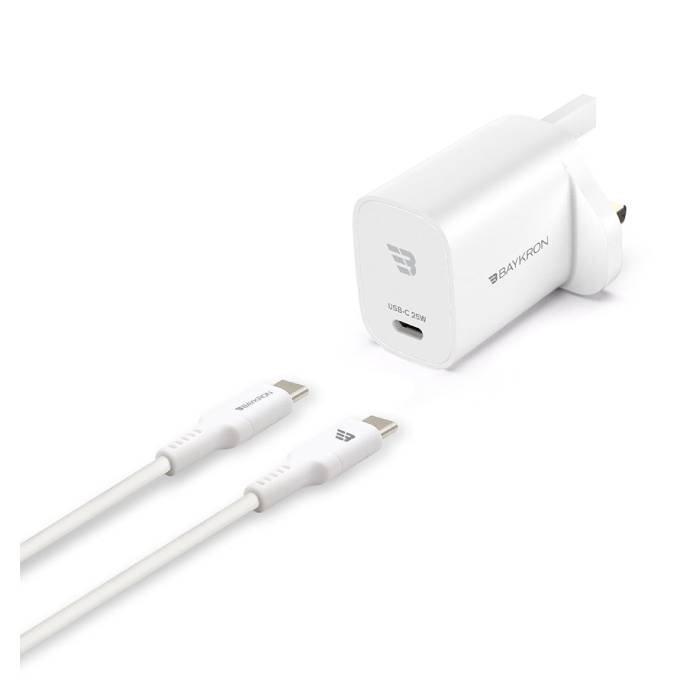 قاعدة شحن لاسلكية بريميوم 3 في 1 من بايكرون، وشاحن بقوة 25 واط مع 2 متر كابل يو اس بي سي، BA-WC-005 – أبيض