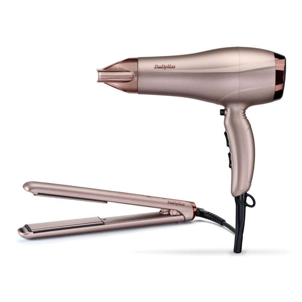 Buy Babyliss golden bundle hair dryer + straightener, 2300w, 5514psde - beige in Saudi Arabia