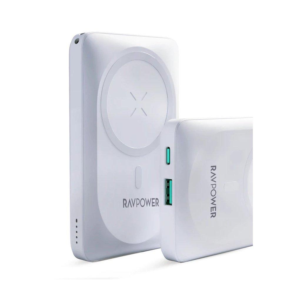 بطارية شحن متنقل مغناطيسي لاسلكي من راف باور، سعة 10000 مللي امبير، PB1212- أبيض