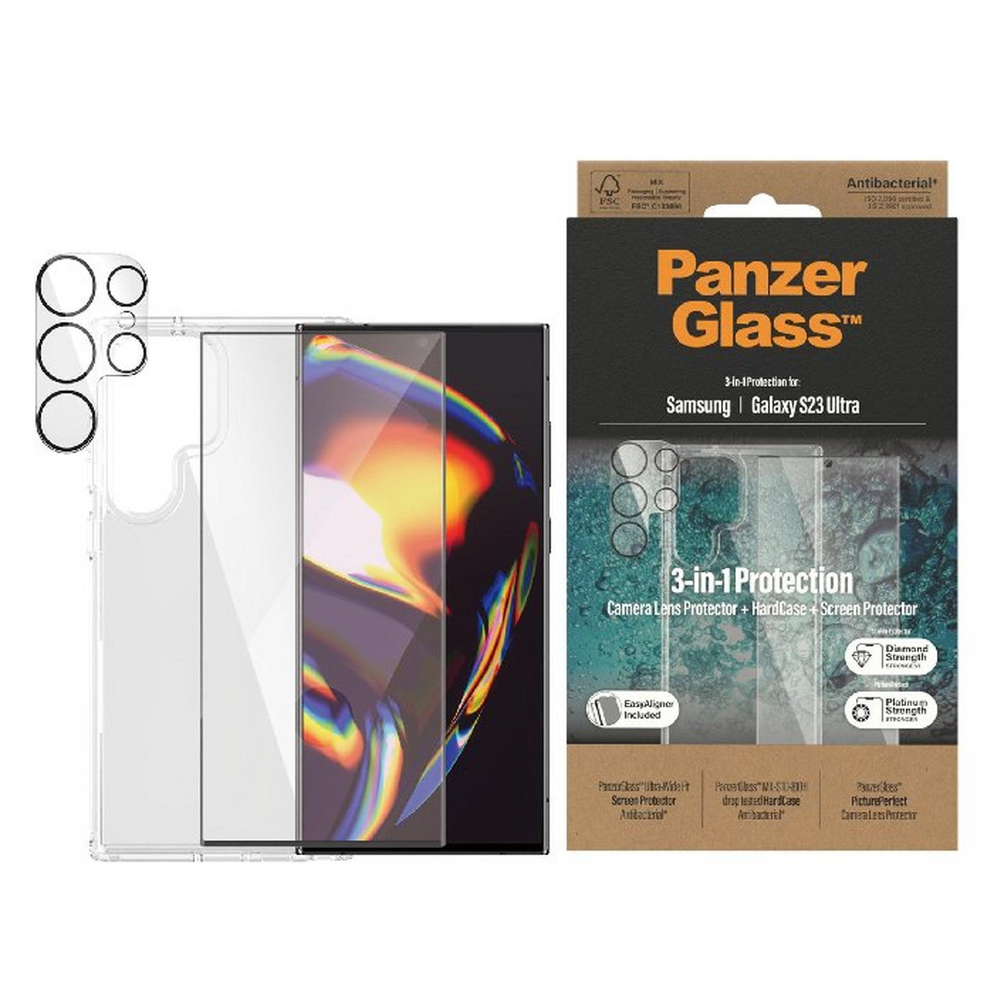 Panzerglass 3 In 1 Camera Lens Protector, HardCase and an Screen Protector For Samsung Galaxy S23 Ultra - B0435+7317