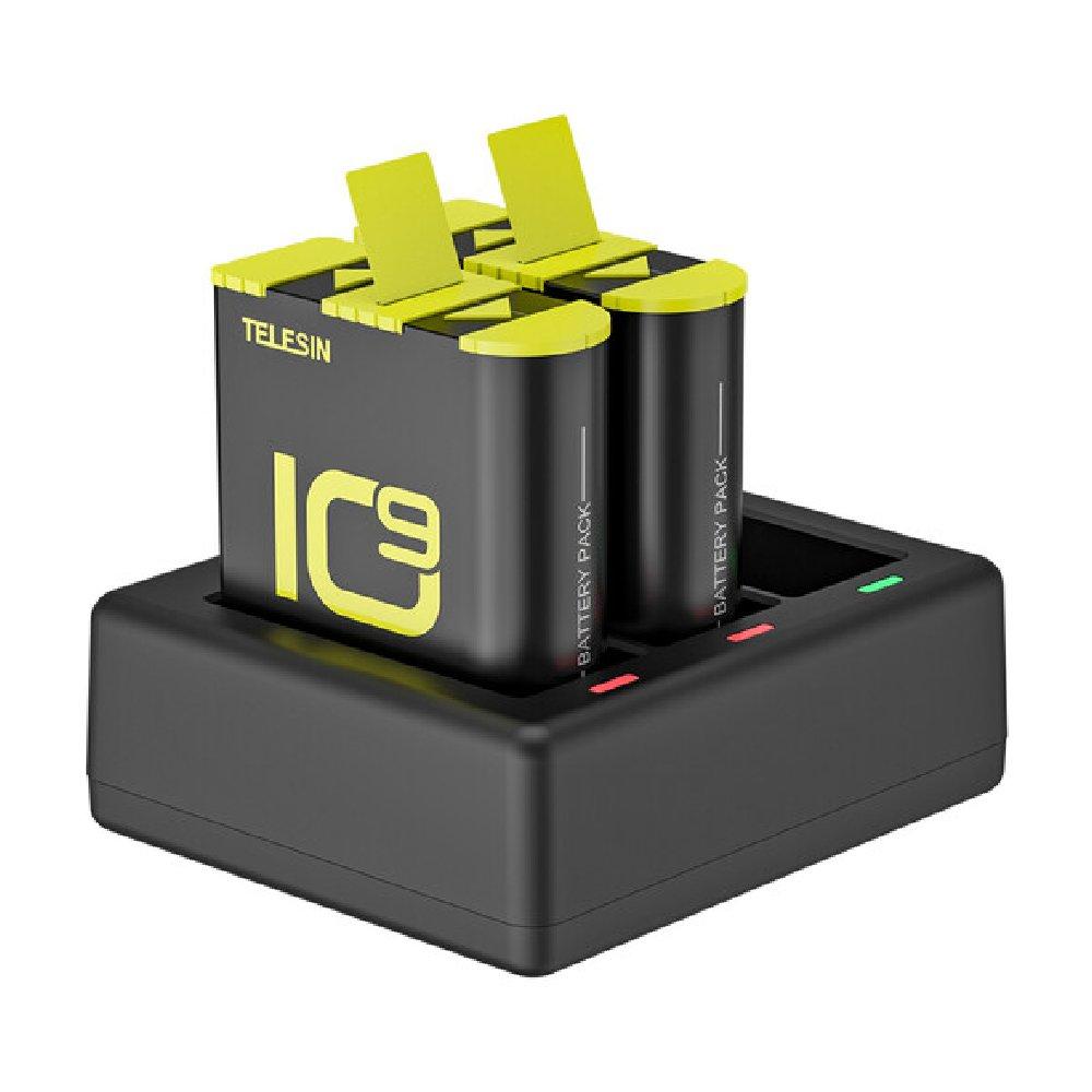 TELESIN 3 Slots Battery Charger With 2 Pcs Full Decoded Batteries Set for Gopro Hero 9/10, GP-BTR-903-B