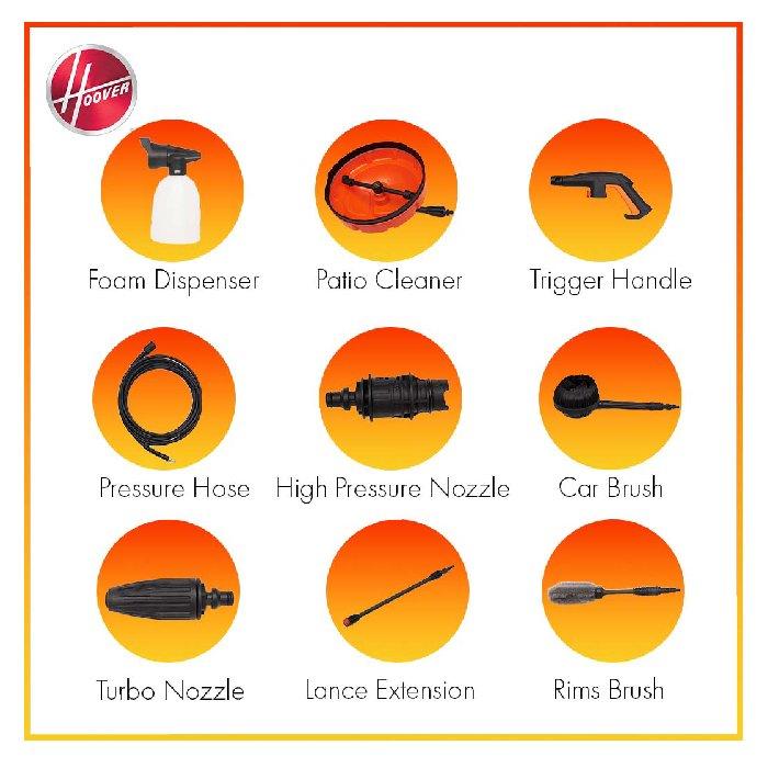 Hoover Pressure Washer With 9 Accessories, 2800W, 165 Bar, HPW-M2816 – Black and Orange