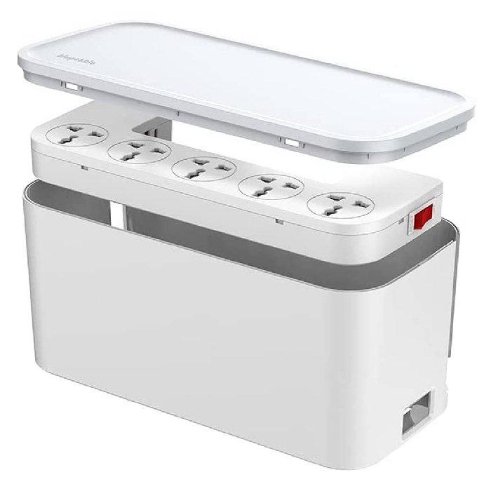 Blupebble Power Box Cable Management, 5 Universal Socket with 2 USB Ports QC3.0 and PD Port, BP-CMBOX5P-WH - White