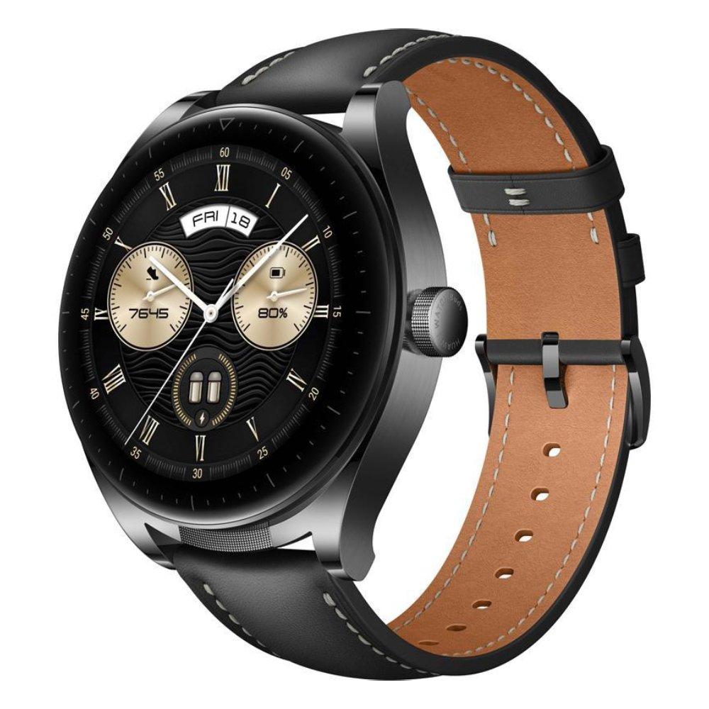 Buy Huawei watch buds, stainless steel body, leather strap - black in Kuwait