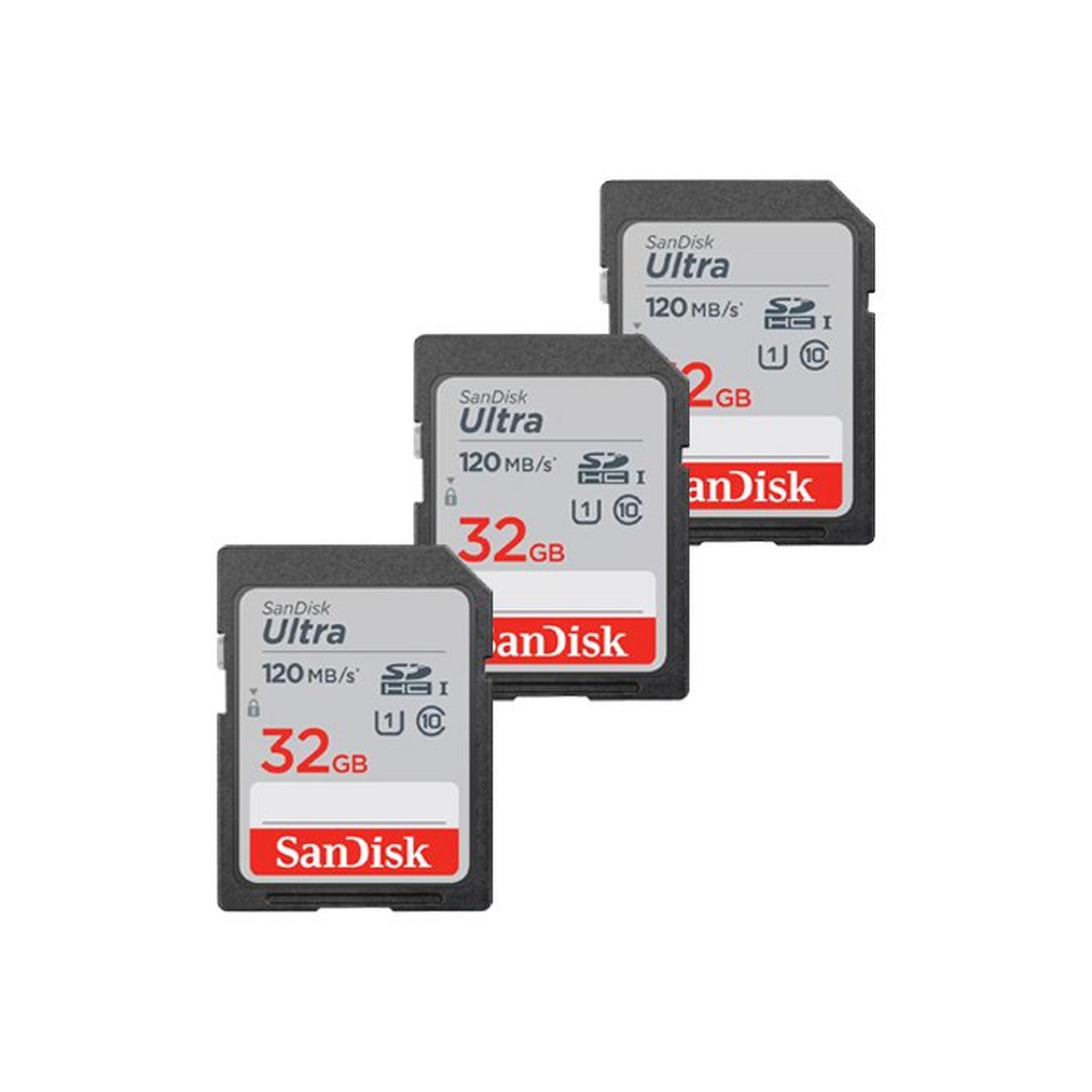 بطاقة ذاكرة بسعة 32 جيجا الترا إس دي إتش سي  3حزم من سانديسك ،بسرعة 120 ميجا بايت / ثانية ، SDSDUN4032GGN6IMPO
