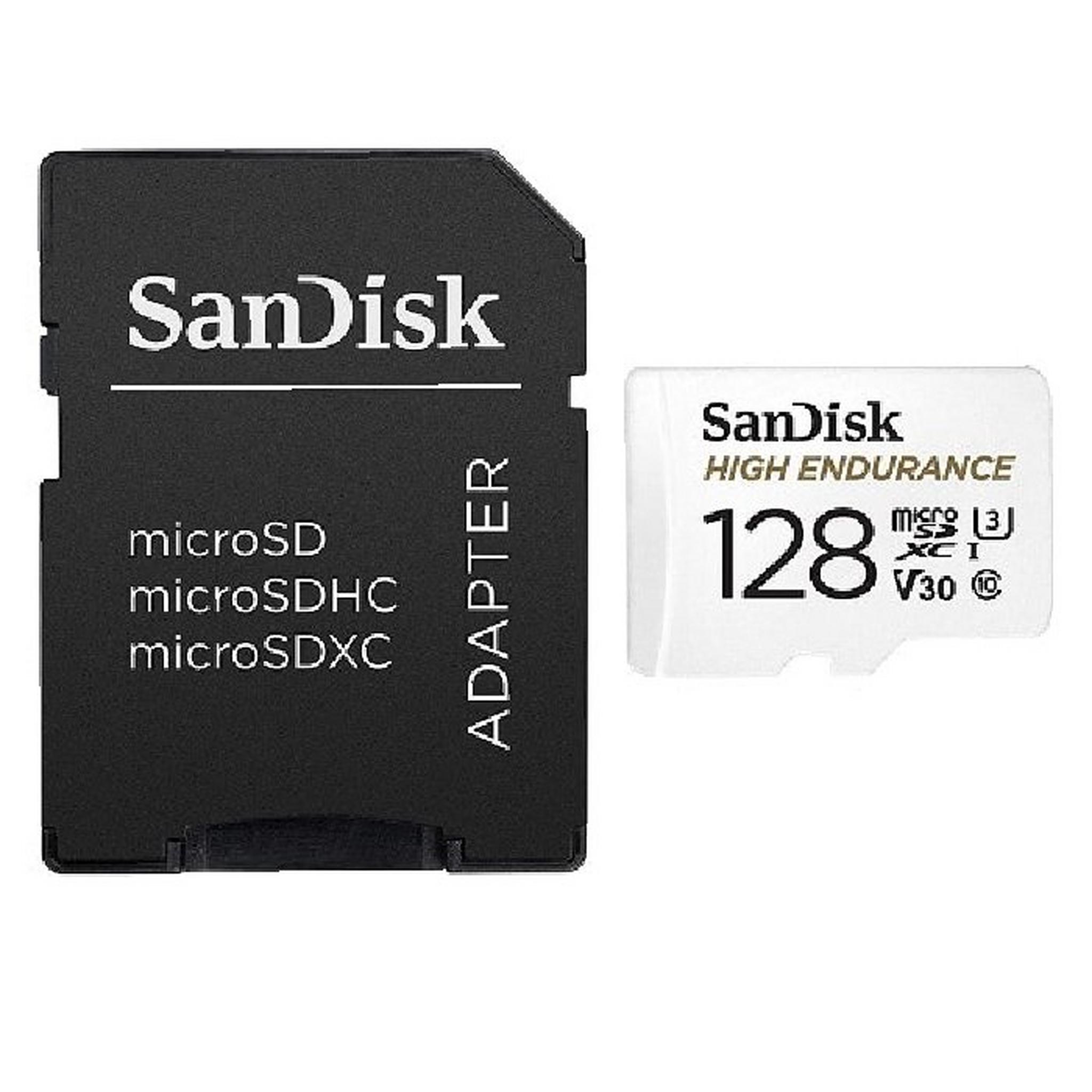 بطاقة ذاكرة مايكرو اس دي اكس سي عالية التحمل من سانديسك، 128جيجابايت + محول اس دي، SDSQQNR-128G-GN6IA - أبيض
