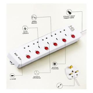 Buy Rtc socket 5 way, 6 switch, 2usb, 3 meter, 13a, 49-5-su135usb in Kuwait