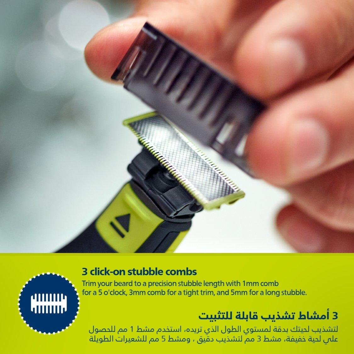 Philips OneBlade QP2724/10 | Trim, Edge & Shave Any Length of Hair | 3 Stubble Combs, Dual-Sided Blade | Wet & Dry Use, 45min Cordless Use