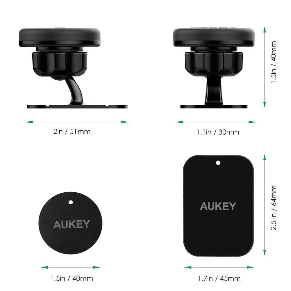 Aukey Universal Magnetic Car Phone Mount Holder, Adjustable Angle Black
