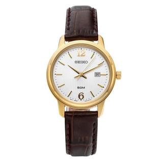 Buy Seiko regular ladies watch, chronograph, 30mm, leather strap, sur658p1 – brown in Kuwait