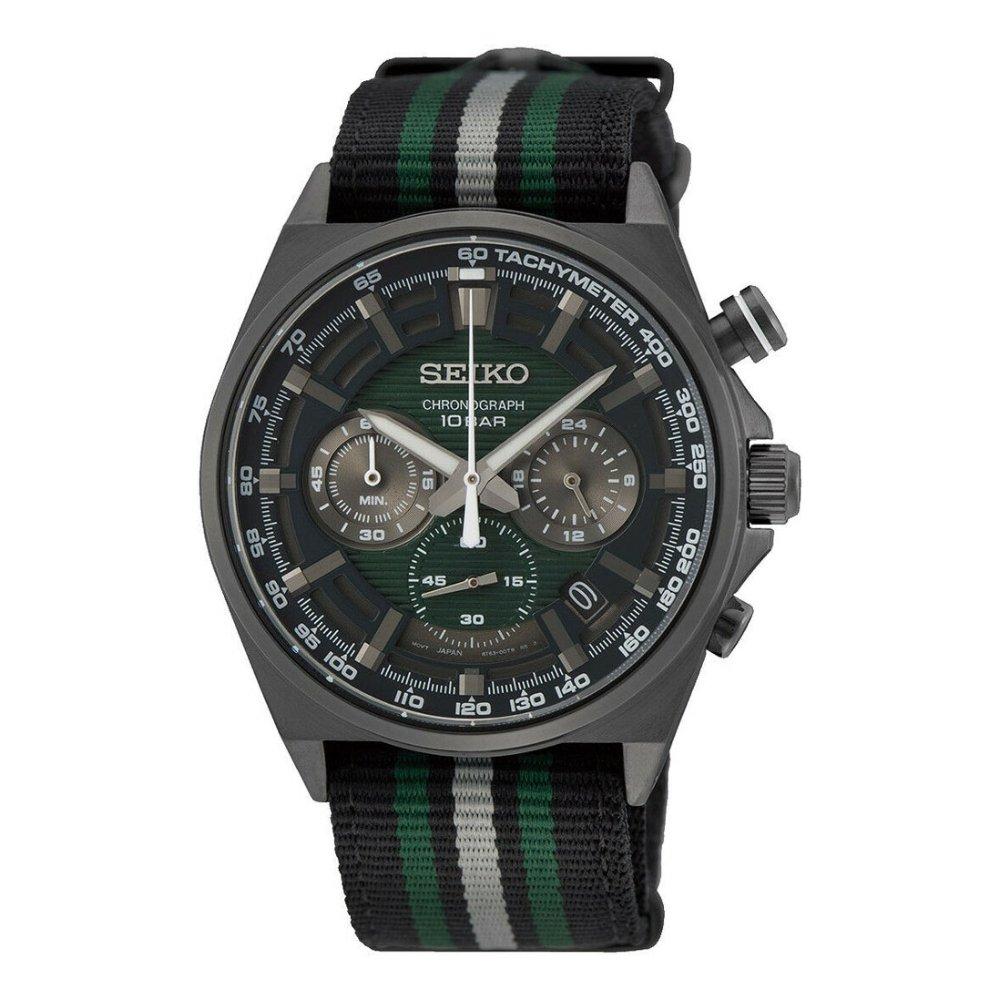 Buy Seiko regular men's watch, chronograph, 41mm, nylon strap, ssb411p1 – black/green in Kuwait