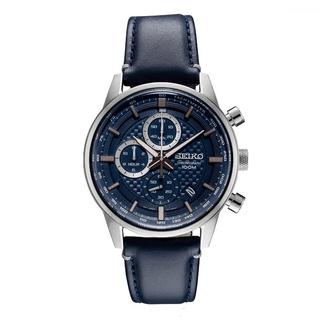 Buy Seiko regular men's watch, chronograph, 42. 7mm, leather strap, sb333p1 - black in Kuwait