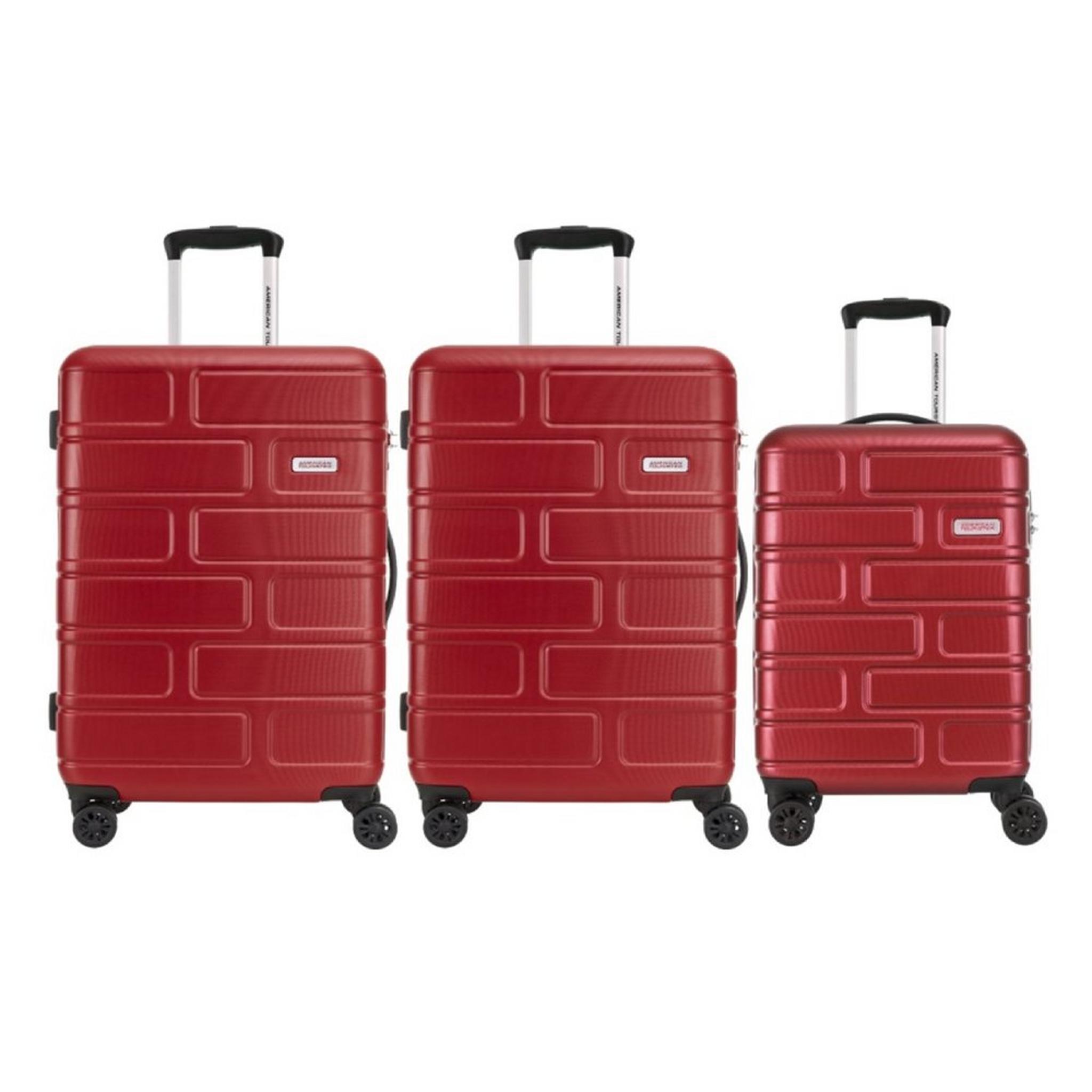 طقم حقائب سفر بريكلين بجوانب صلبة وعجلات دوارة من أمريكان توريستر،مكون من حقيبتين متوسطتين وواحدة صغيرة، GE3X80006MMS – أحمر