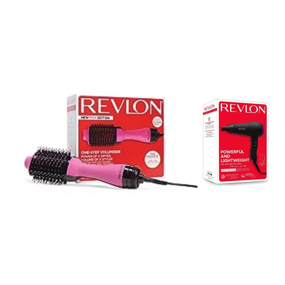 Revlon One Step Hair Dryer & Volumizer + Ionic Hair Dryer , 2000W Drying, RVDR5222+RVDR5823ARB - Black and Pink