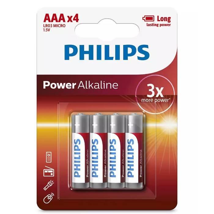 Buy Philips lighting power alkaline double aaa 1. 5v batteries, 4pcs - lr03p4b/97 in Kuwait