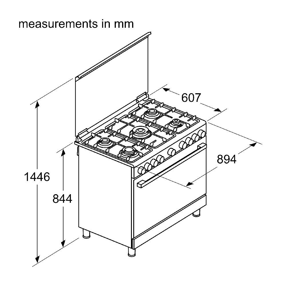 Bosch 5 Burners Gas Cooker, 90x60 CM, HGX5H0W50M - Stainless Steel