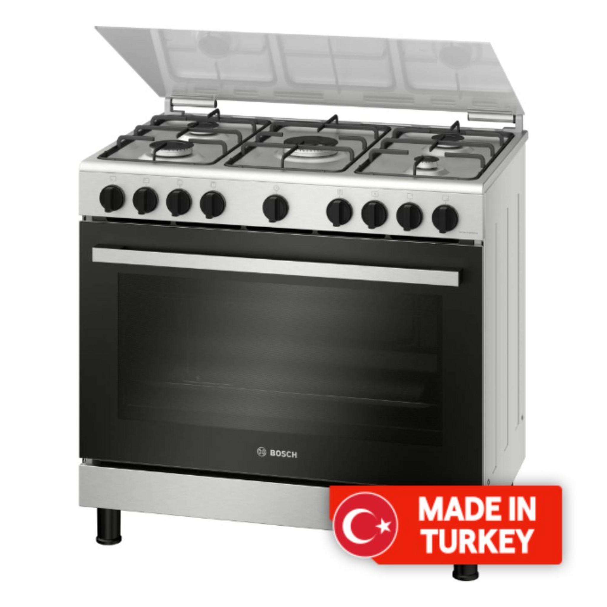 Bosch Series-2 5 Burners Gas Cooker, 90x60cm, HGV1E0U50M - Stainless Steel