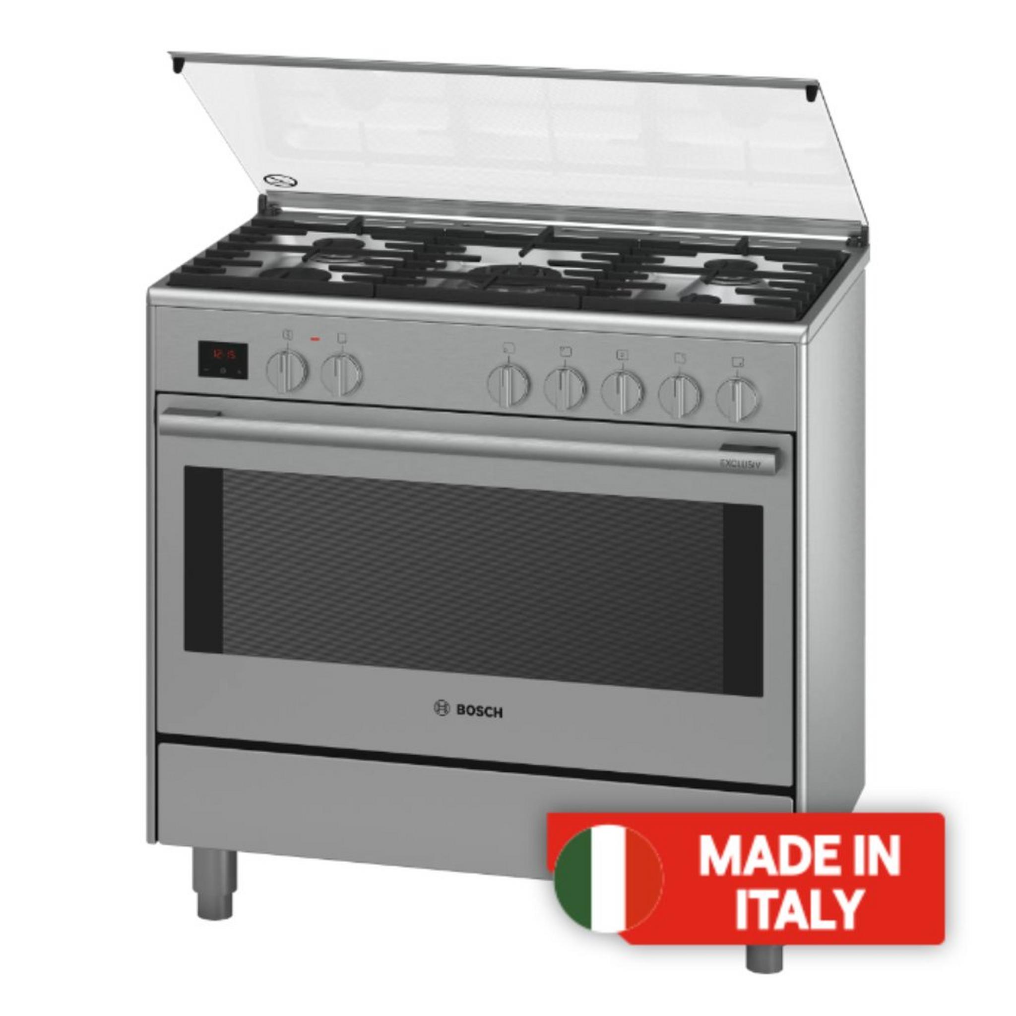 Bosch Series 8 5 Burners Dual fuel Cooker, 90X60cm, HSB738357M - Stainless Steel