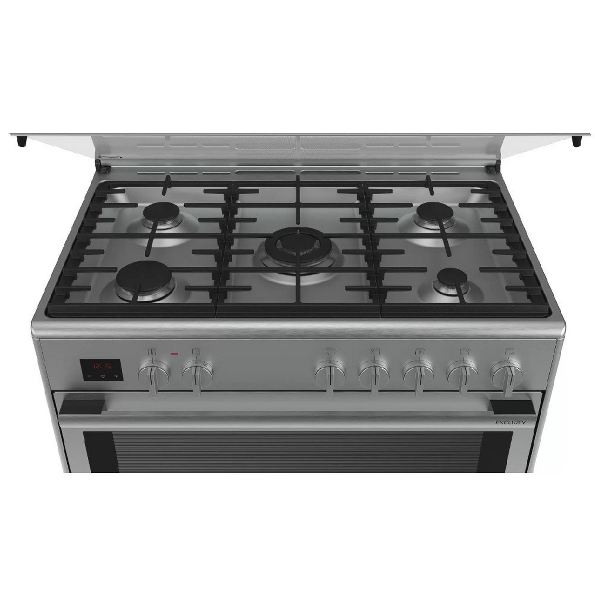 Bosch Series 8 5 Burners Dual fuel Cooker, 90X60cm, HSB738357M - Stainless Steel