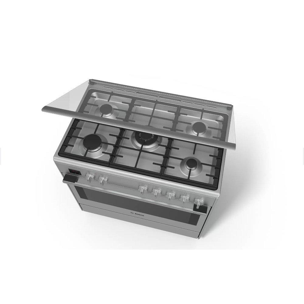 طباخ بفرن ثنائي الوقود سلسلة 8 بخمس شعلات من بوش، 90 × 60 سم، HSB738357M - ستانلس ستيل