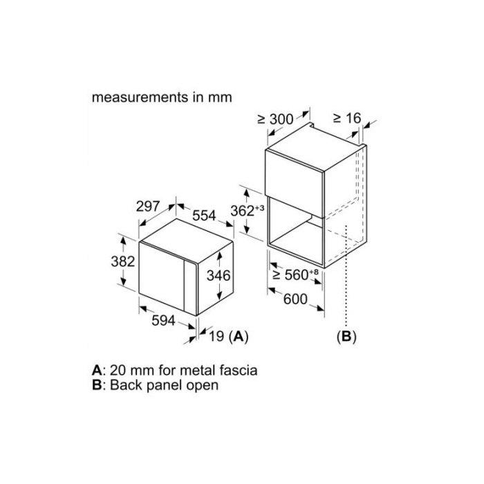 BOSH Series 6 Built-In Microwave, 800W, 20L, BFL524MS0M - Stainless steel