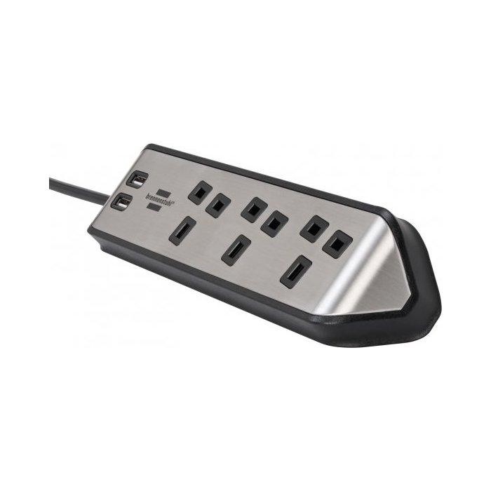 BRENNENSTUHL 3 Sockets Power Extension, 2M, 2 USB Ports, 1153593410 - Silver/ Black