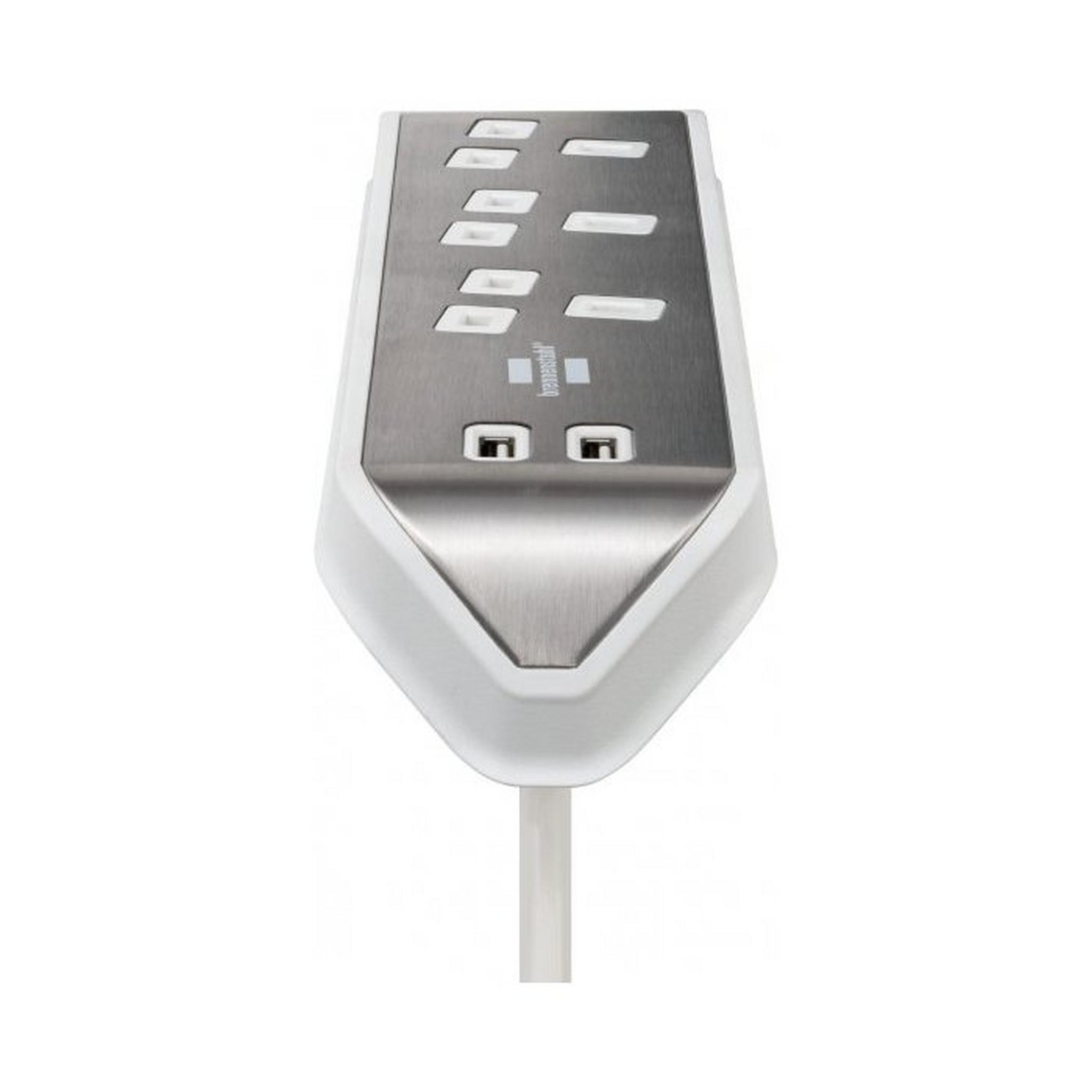BRENNENSTUHL 3 Sockets Power Extension, 2M, 2 USB Ports, 1153593420 - Silver/ White