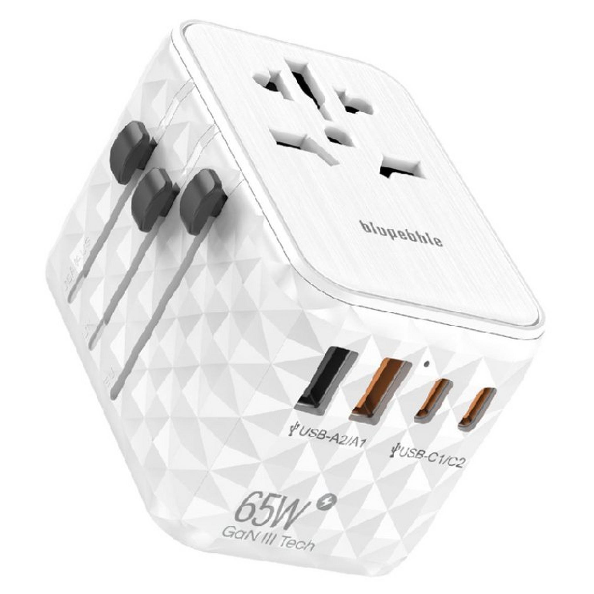 Blupebble Passport 2.1 World Travel Adapter with PD 65W, BP-TVL002D-WH - White