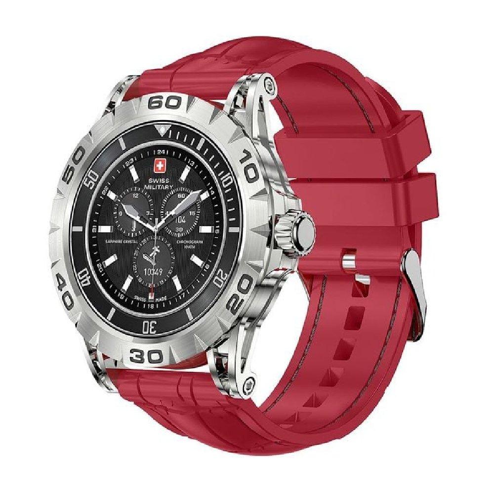 ساعة ذكية للرجال من سويس ميليتري دوم 2، 1.39 بوصة، حزام من السيليكون، SM-WCH-DOM2-S-RED - احمر