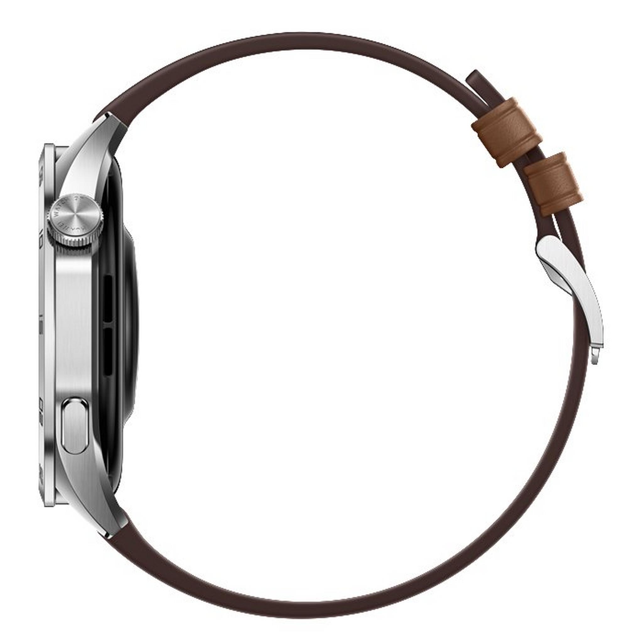 ساعة هواوي جي تي 4، 46 ملم، هيكل من الستانلس ستيل، حزام من الجلد - بني