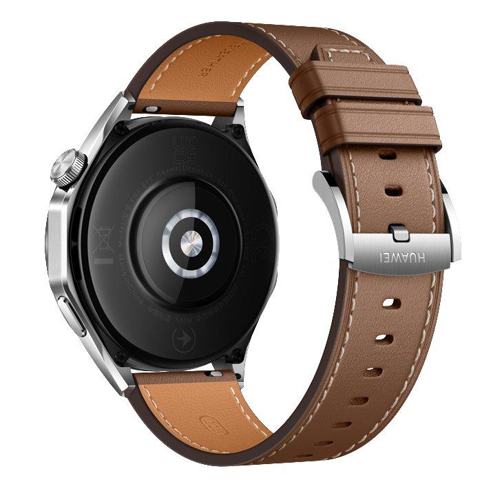 Huawei Watch GT4, 46mm, Stainless-Steel Body, Leather Strap - Brown