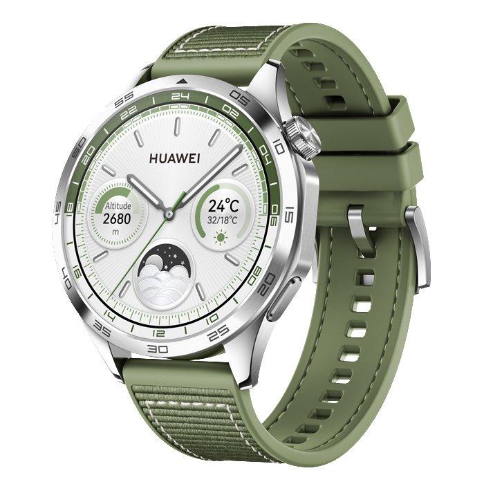 Huawei Watch GT4, 46mm, Stainless-Steel Body, Composite Strap - Green