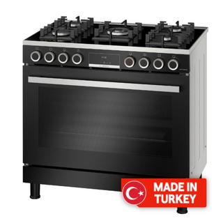 Buy Bosch series 8 5 burners gas cooker, 90x60cm, hjy5g7v60m - black in Kuwait