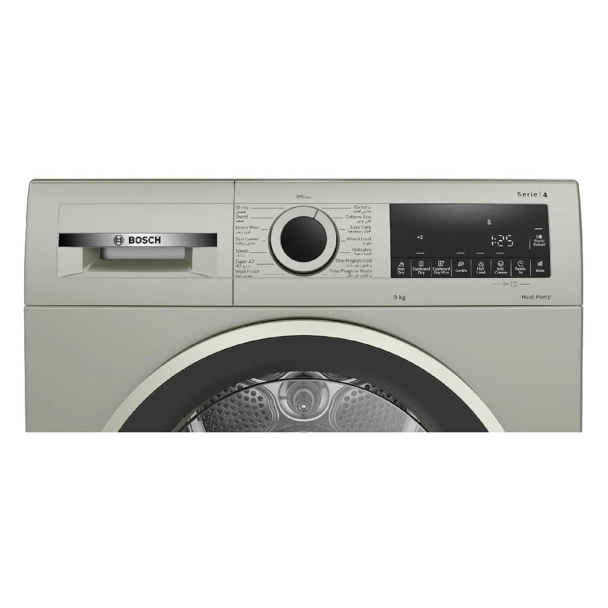 Bosch Front Load Heat Pump Tumble Dryer 9 kg, WQG2410XGC - Silver inox