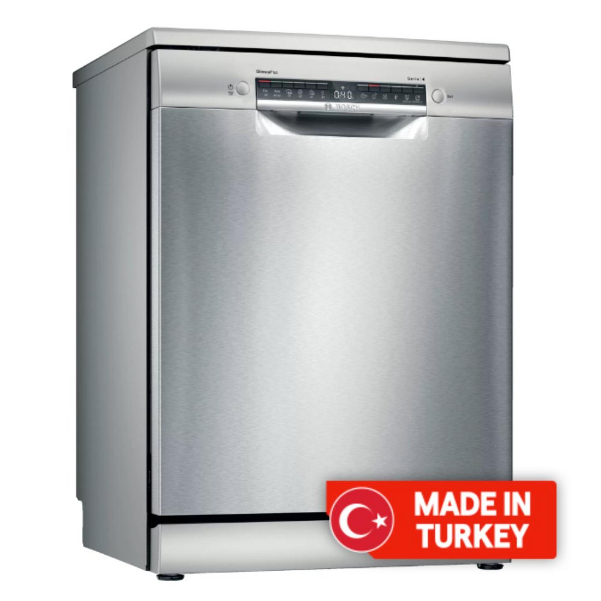 BOSCH Series 4 Free-Standing Dishwasher, 6 Programs,13 Places Setting, SMS4HMI26M - Silver Inox
