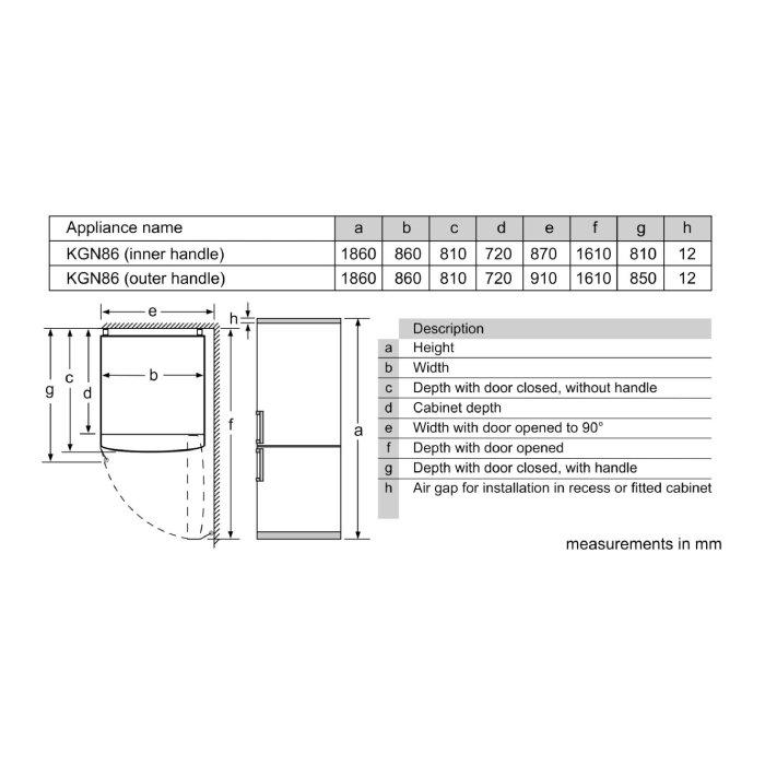 BOSCH Refrigerator BOTTOM FREEZER, 24 CFT KGN86AI31M Xcite