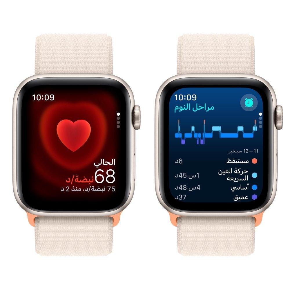 ساعة أبل إس إي جي بي إس 40 ملم هيكل ألومنيوم ستارلايت كريمي مع حزام ستارلايت كريمي الرياضية