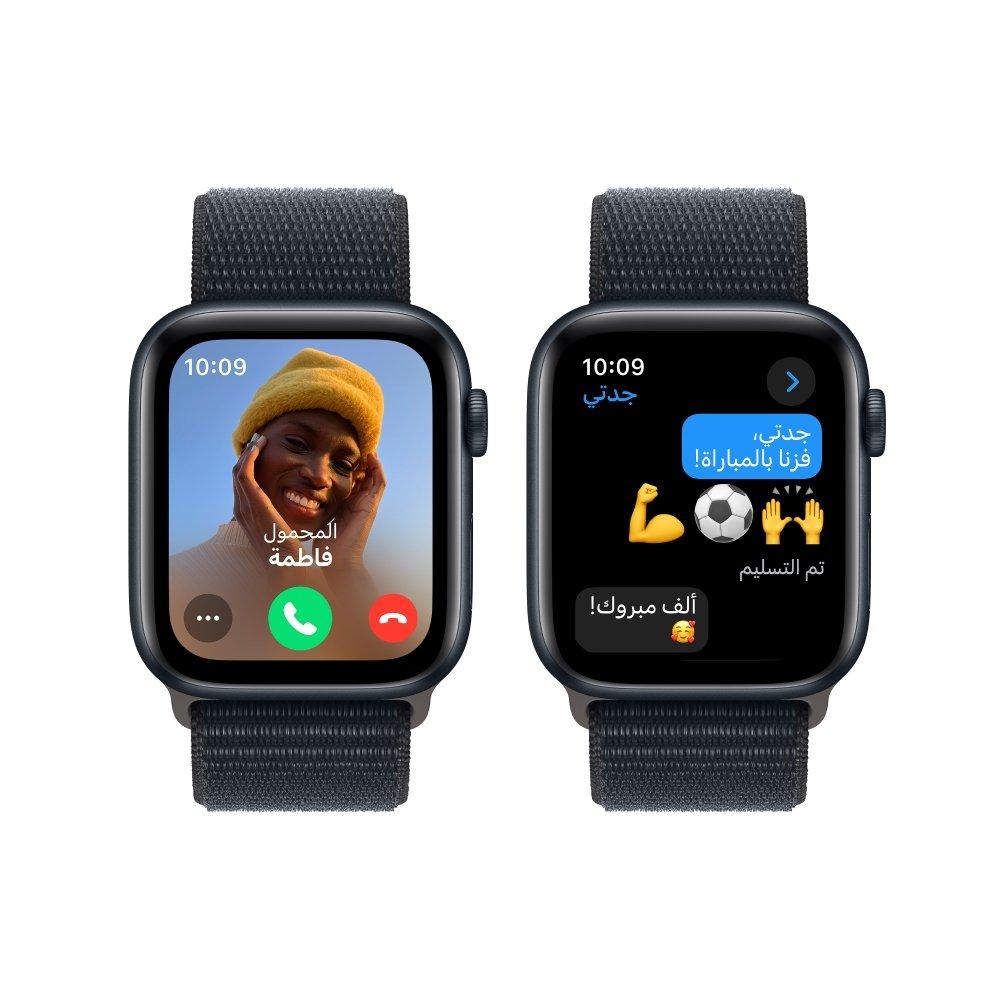 ساعة أبل إس إي جي بي إس 44 ملم هيكل ألومنيوم أسود ميدنايت مع جزام رياضية أسود ميدنايت