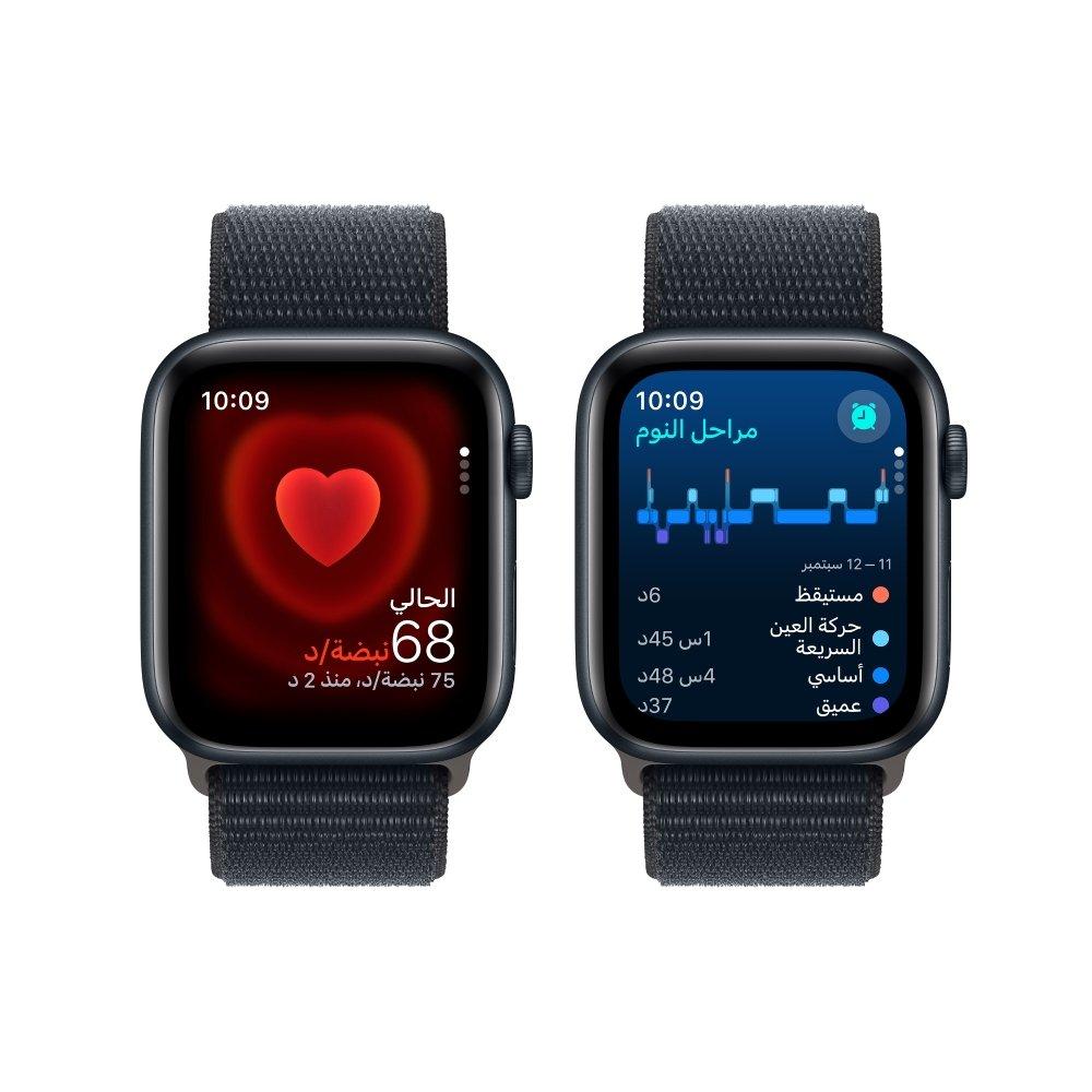 ساعة أبل إس إي جي بي إس 44 ملم هيكل ألومنيوم أسود ميدنايت مع جزام رياضية أسود ميدنايت