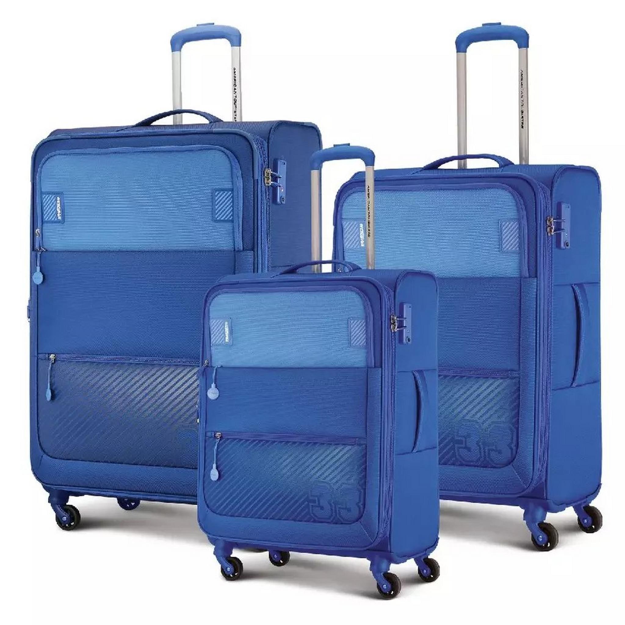 American Tourister Majoris Soft Cabin Luggage Trolley Bag (Set Of 3), 59+70+81CM, LE1X01007– Blue