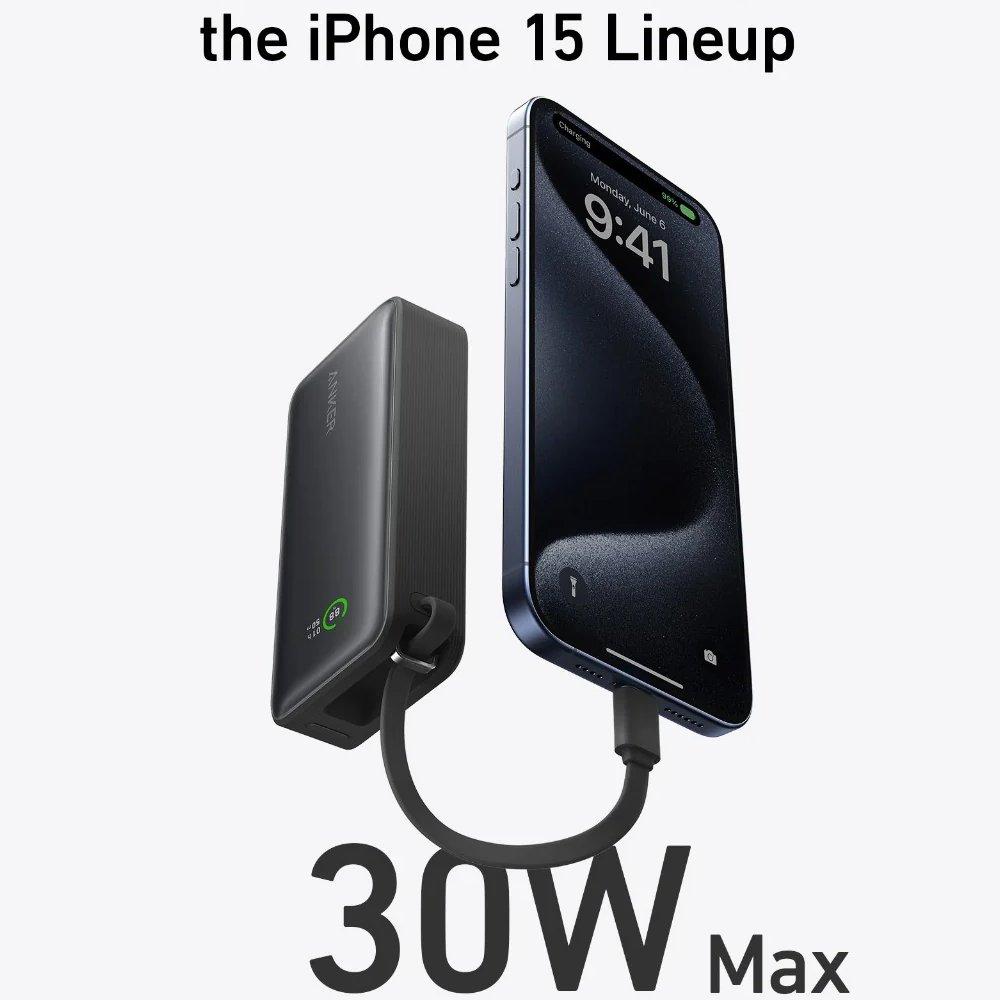 بطارية شحن نانو 533 من أنكر (30 واط، كابل يو اس بي-سي مدمج)، A1259H11 – أسود