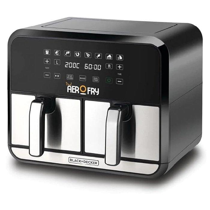 مقلاة هوائية مزدوجة من بلاك اند ديكر، قدرة 1700 واط، سعة 8 لتر، DZAF1700-B5 - أسود