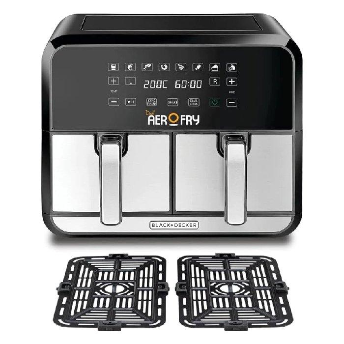مقلاة هوائية مزدوجة من بلاك اند ديكر، قدرة 1700 واط، سعة 8 لتر، DZAF1700-B5 - أسود
